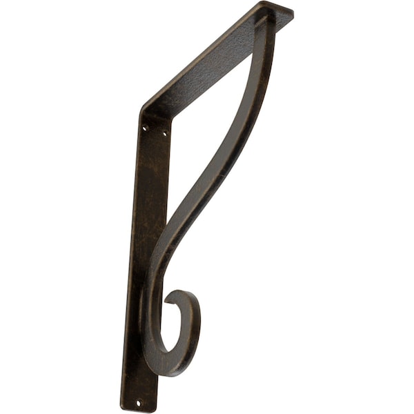 Ekena Millwork Ashford Single, Wrought Iron Bracket, (Single center brace), Antiqued Bras 1 1/2"W x 7 1/2"D x 10"H BKTM01X07X10SASABS - main